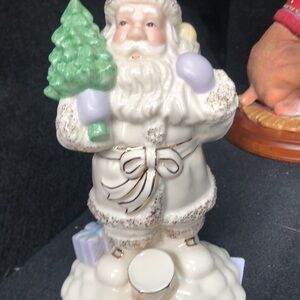 Lenox Santa Figurine with Green and White Accents